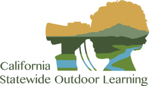 CalSOL or California Statewide Outdoor Learning logo of a silhouette of a young man looking through binoculars from the shoulders up. Inside the silhouette is a graphic of a creek running in front of a mountain.